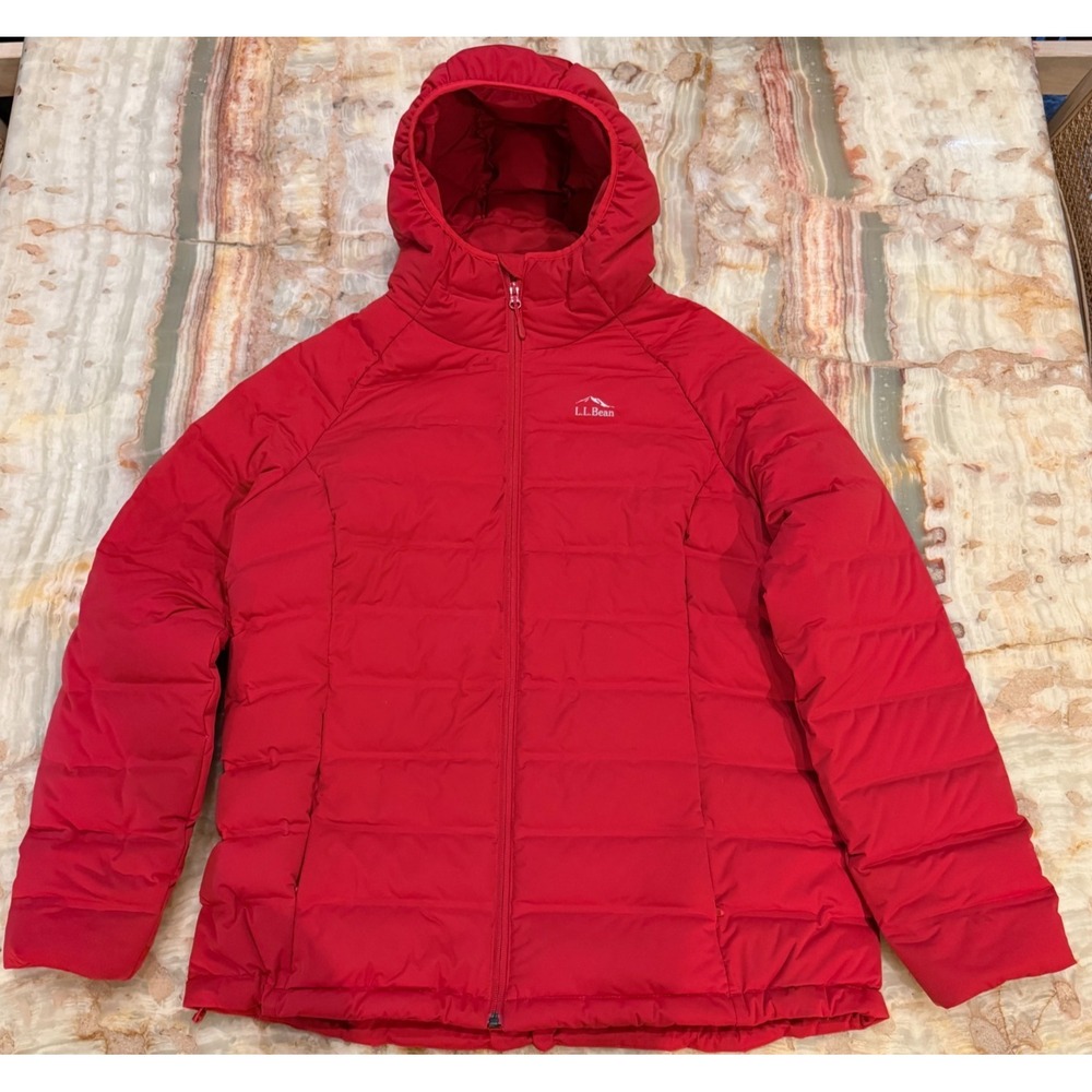 L.L.Bean Mens Puffer Jacket Red Down Full Zip Insulated Hooded Outdoor Size XL